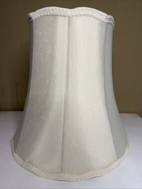 Lamp Shade Cream Fabric 15.5” x 16.5” Ribbon Ivory Bell Vintage MCM Replacement